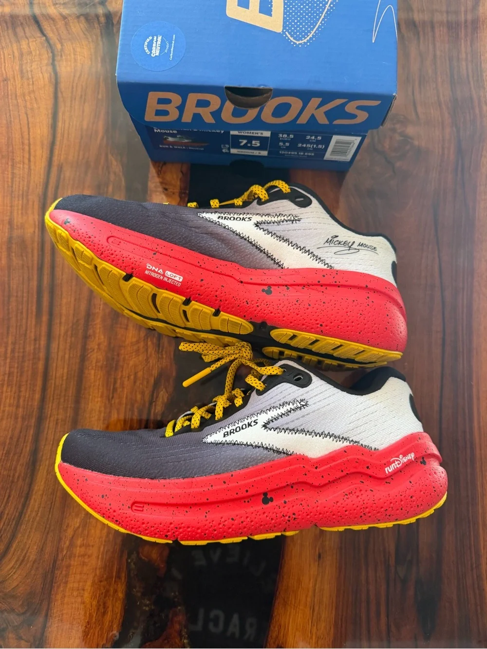 Brooks women’s Ghost Disney Mickey Mouse Running Shoes Gray with Red & Yellow